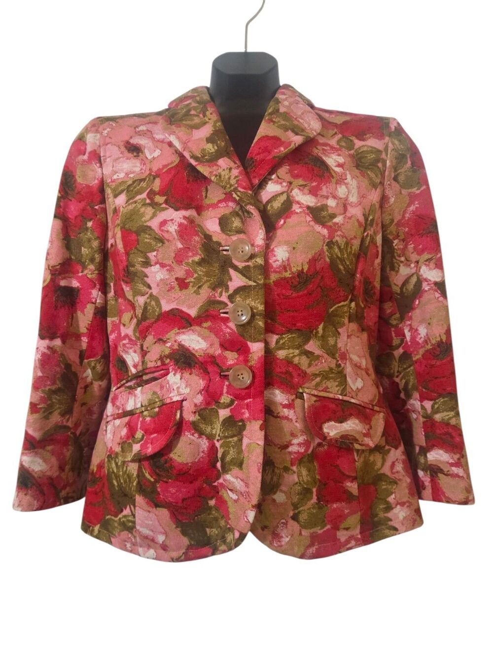 Ann Taylor Petites Silk Blazer Button Front Jacket Pink Green Floral 6P B27.1